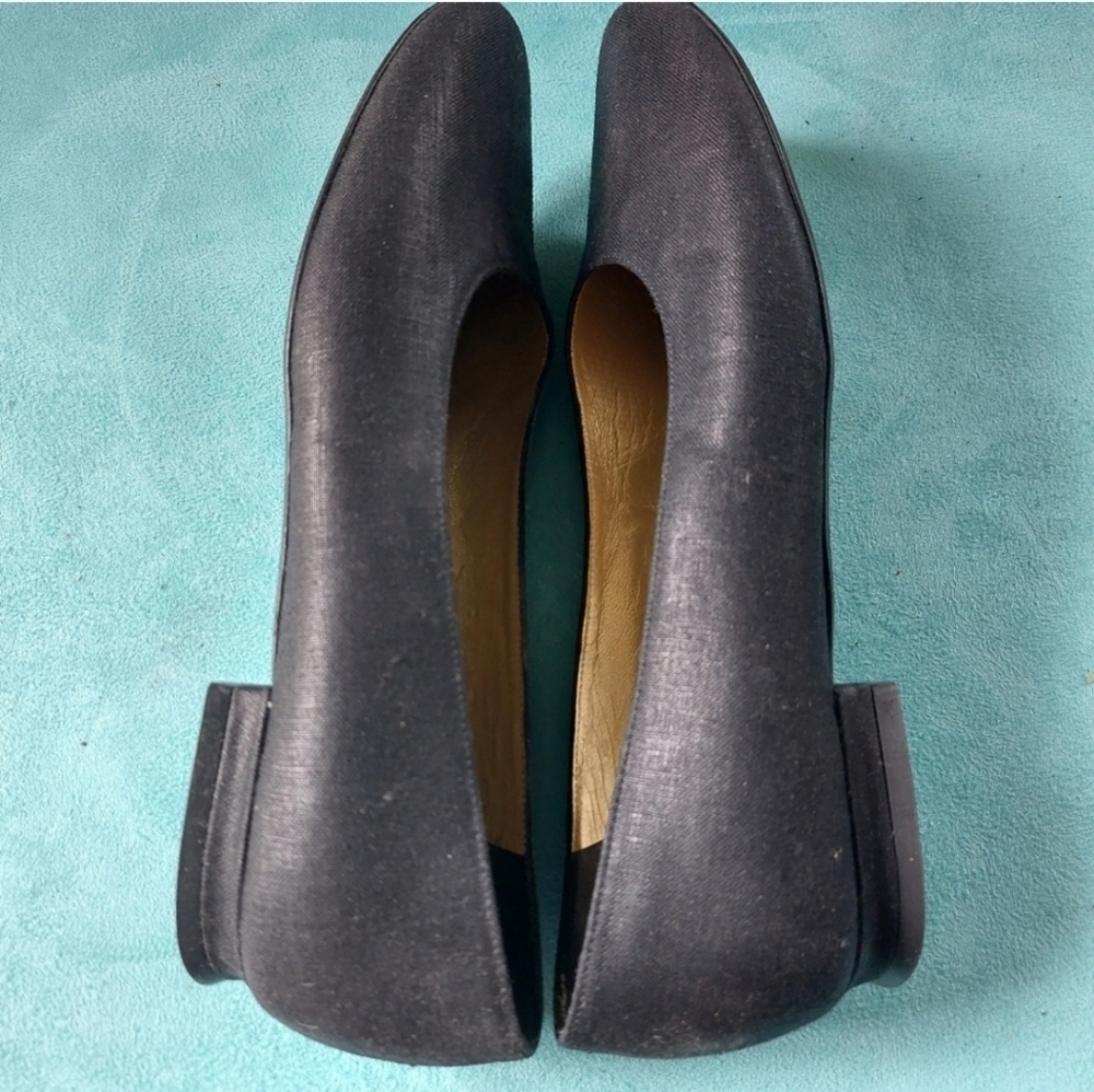 Yves Saint Laurent Black Glazed Linen Women's Flats - Picture 2 of 5